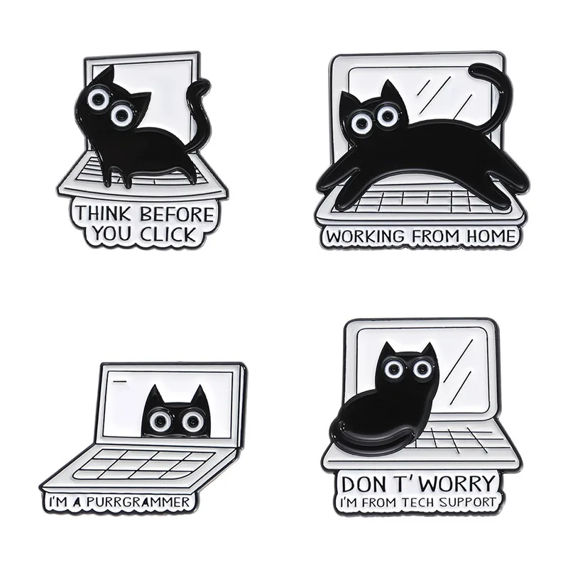 4-8 teile/satz Nette Schwarze Katze Serie Emaille Pins Cartoon Große Augen Kätzchen Tier Brosche Revers Rucksack Abzeichen schmuck Geschenk Für Freunde