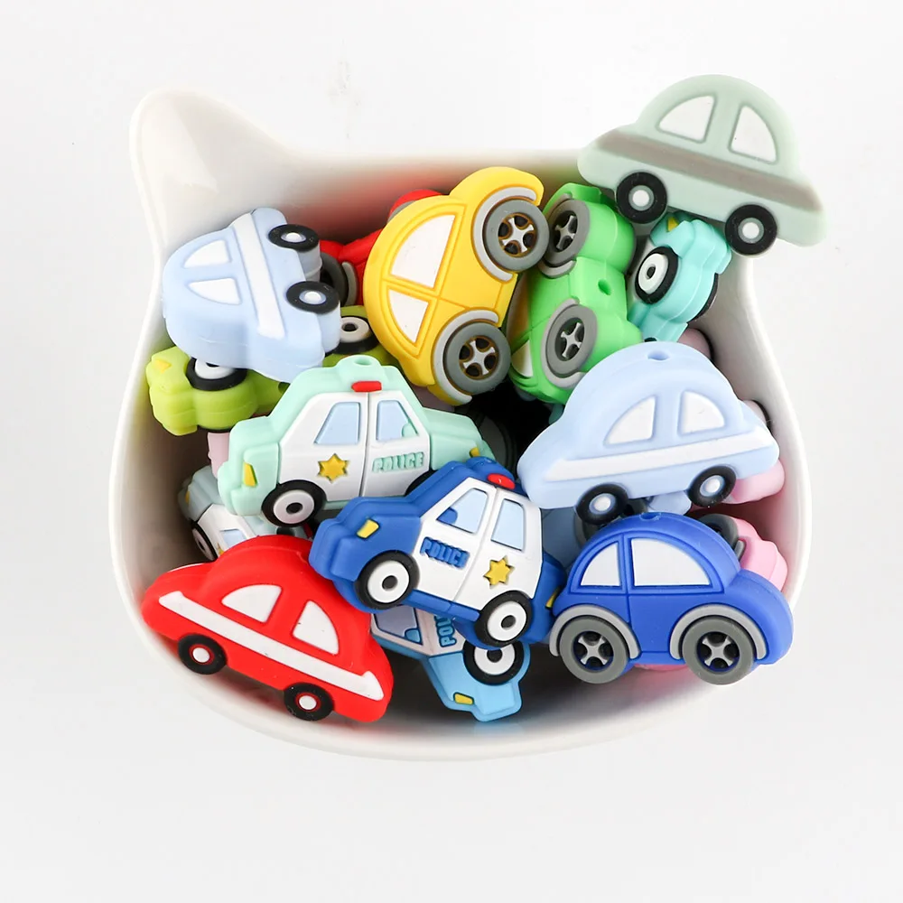 

50/100Pcs New Mini Car Baby Silicone Beads Food Grade Pendant DIY Pacifier Chain Necklace Accessories Baby Molar Toys