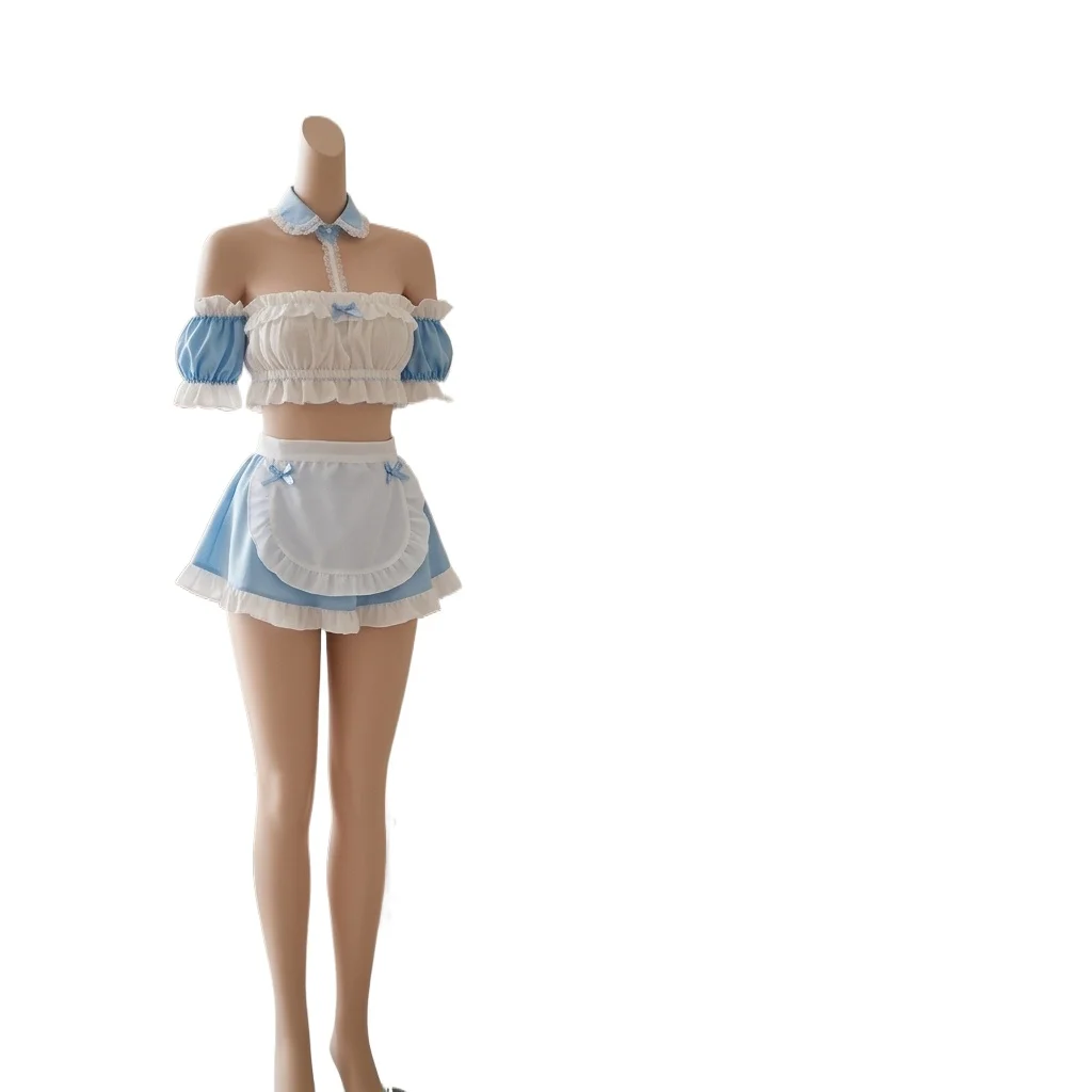 Cute Kawaii Maid Roleplay Lingerie for Women, Frill Ruffle Tube Top and Split Mini Skirt, Sweet Anime Style Themed Costume