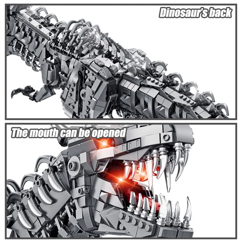 

Creative Jurassic Park World Mechanical Tyrannosaurus Rex Building Blocks MOC T-rex Triceratops Model With Lights Bricks Toys