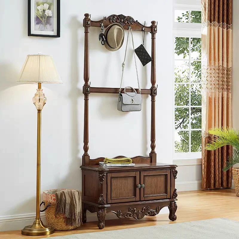 Solid Wood Shoe Changing Stool Shoe Rack Integrated Multi-functional Coat Rack Door Hanger
