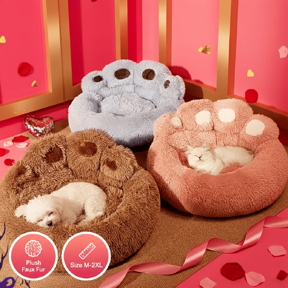 

Autumn And Winter Plush Pet Bed, Dog Bed, Cat Bed, Bear Paw Print Pet Bed. with a Beautiful Design, Ready to Use Without Assembly. Made of Long Plush Material, Thickened And Comfortable for Warmth, Suitable for Small, Medium, And Large Dogs