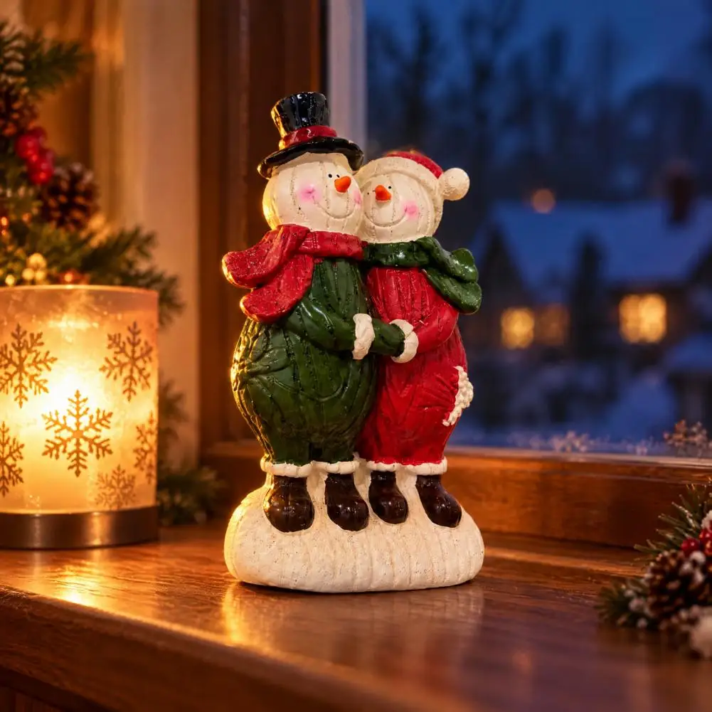 Snowman Couple Figurines Christmas Table Decorations Hugging Snowman Ornament Set Seasonal Resin Couple Figurines for Room
