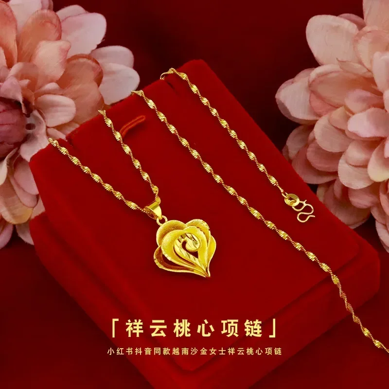 High quality gold necklace AU999 real gold 24K pure gold auspicious cloud necklace fashionable rose pendant women's necklace