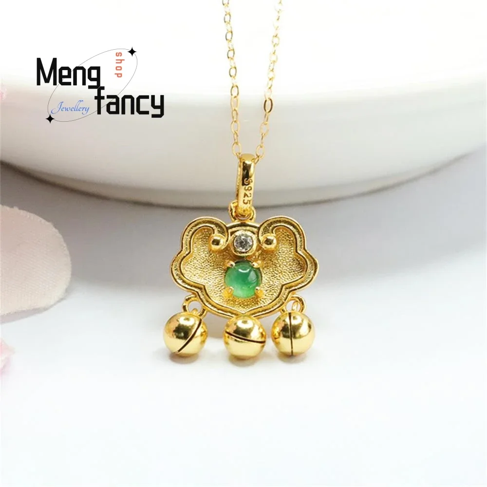 S925 Silver Inlaid Natural Jadeite Ice Type Imperial Green Ruyi Pendant Exquisite High-grade Sexy Young Girls Fashion Jewelry