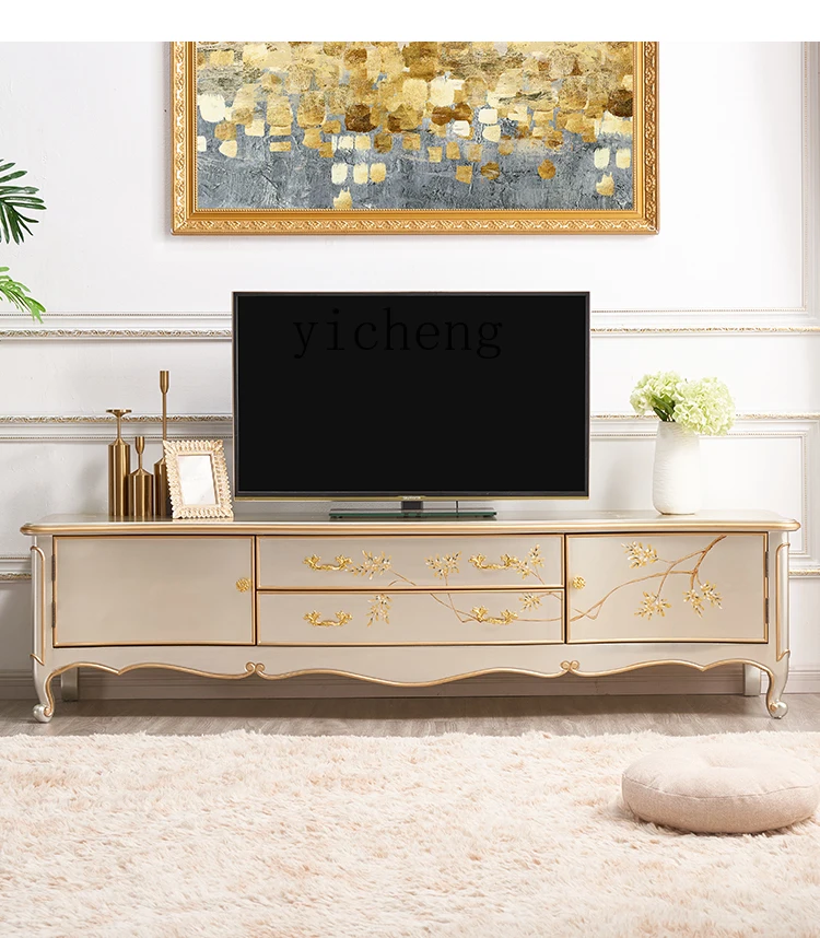 

YXY High-End Living Room Home New European Style TV Cabinet Solid Wood French Cream Style Painted TV Cabinet
