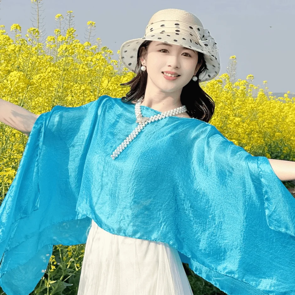 Summer Sunscreen Shawl Elegant Satin Multi-color Streamer Pearl Scarf Sun Protection Clothing Women Thin Air Conditioned Shirts