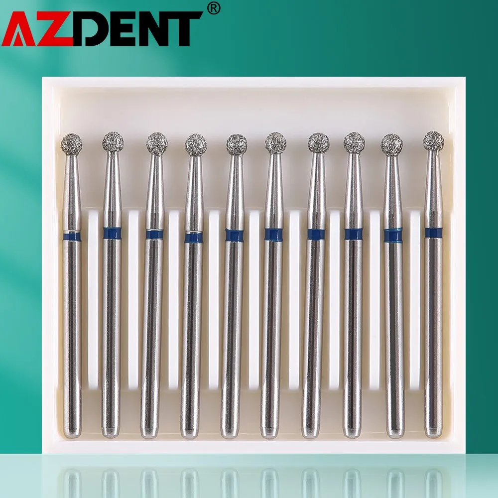 10pcs/Pack AZDENT Dental Diamond Burs Drill Ball Round Type 25mm FG 1.6mm For High Speed Handpiece 450000r/Min