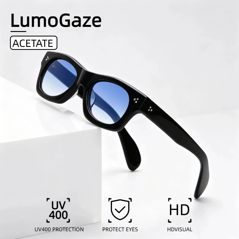 Image of LumoGaze Klassische Retro-Sonnenbrille im Nischendesign für Damen, Acetat-Herren-Retro-Trend-Sonnenbrille mit UV400 Nylon-Gläsern