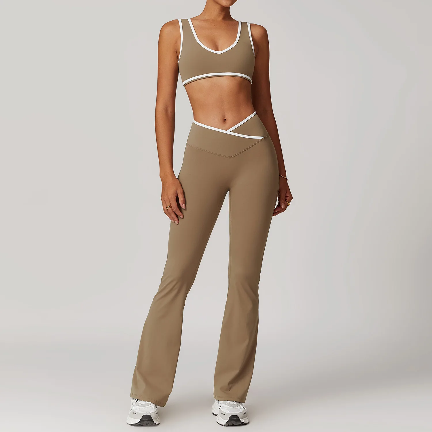 Women 2PCS Yoga Suit Gym Sportswear Sports Set Fitness Tracksuits Workout Breathable Bra Loose Bell-bottoms Leggings Yoga Sets image 2