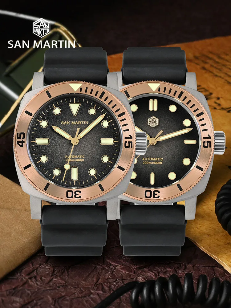 San Martin 42mm Retro Titanium Diver Watch NH35 Automatic Men Mechanical Watches Bronze Bezel Sapphire Luminous Waterproof 200m