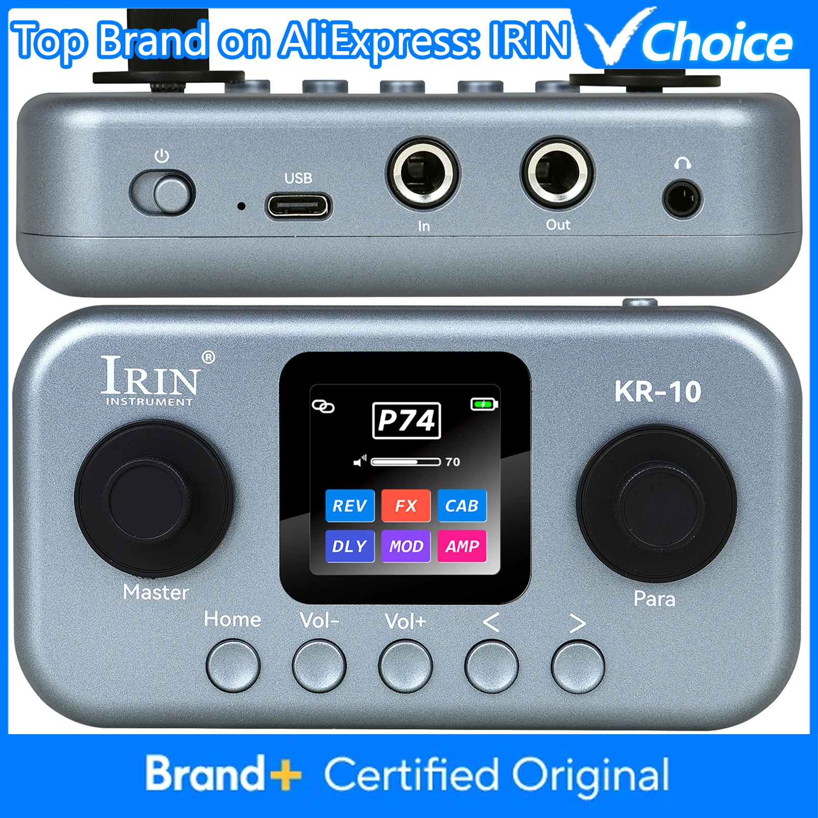 IRIN KR-10 Guitar Processor Multi-Effects Guitar Bass Pocket Multi-Function Desktop Effects Processor Pedal APP Control