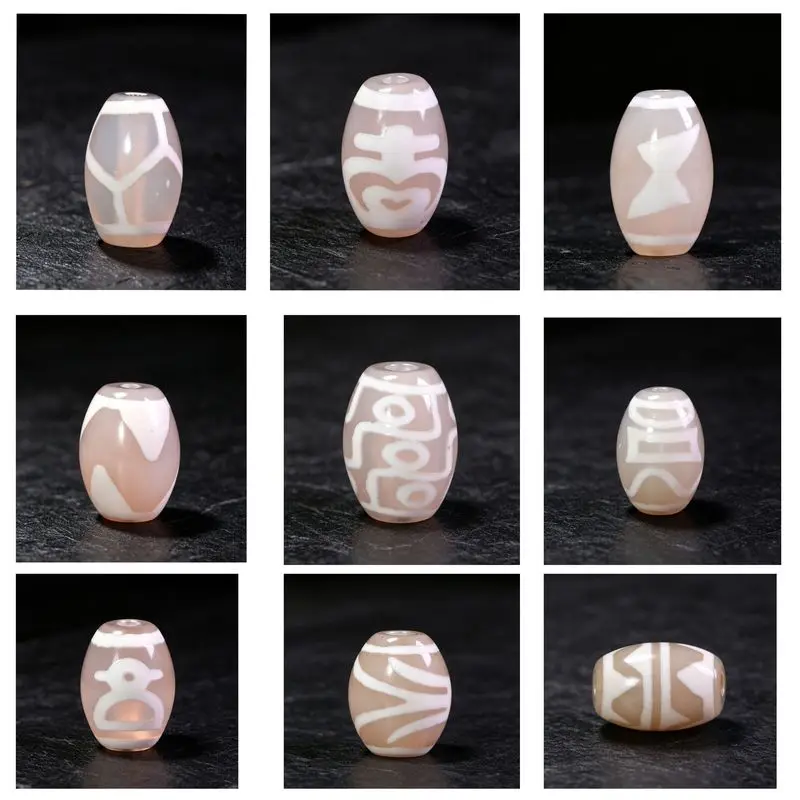 Flawless natural agate chalcedony ice white nine-eye tiger tooth tortoise shell Dzi bead accessories