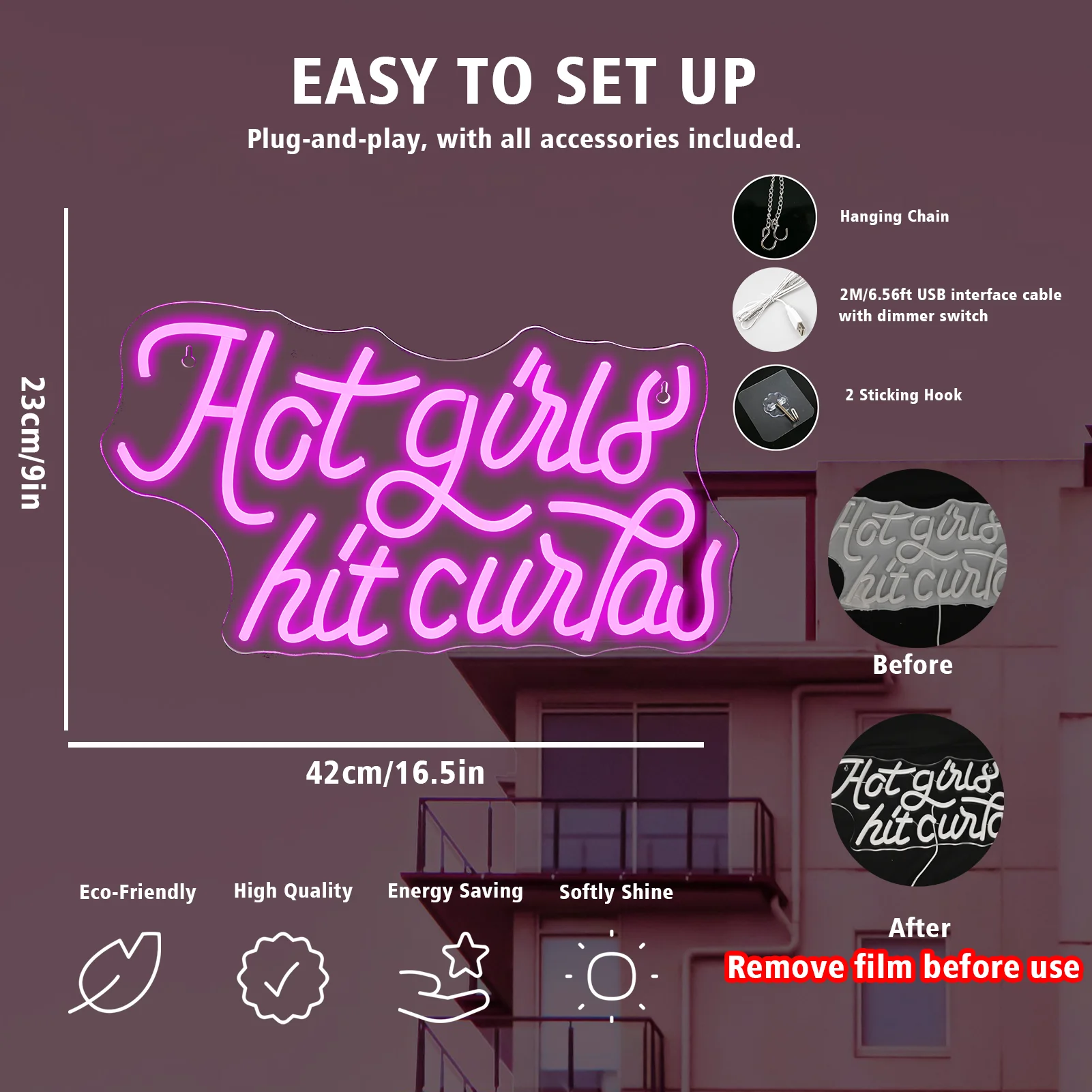 Hot Girls Hit Curbs Neon Sign For Wall Decor Pink Girl Neon Light for Girl's Room Girl Neon With Dimmer for Bedroom Office Decor