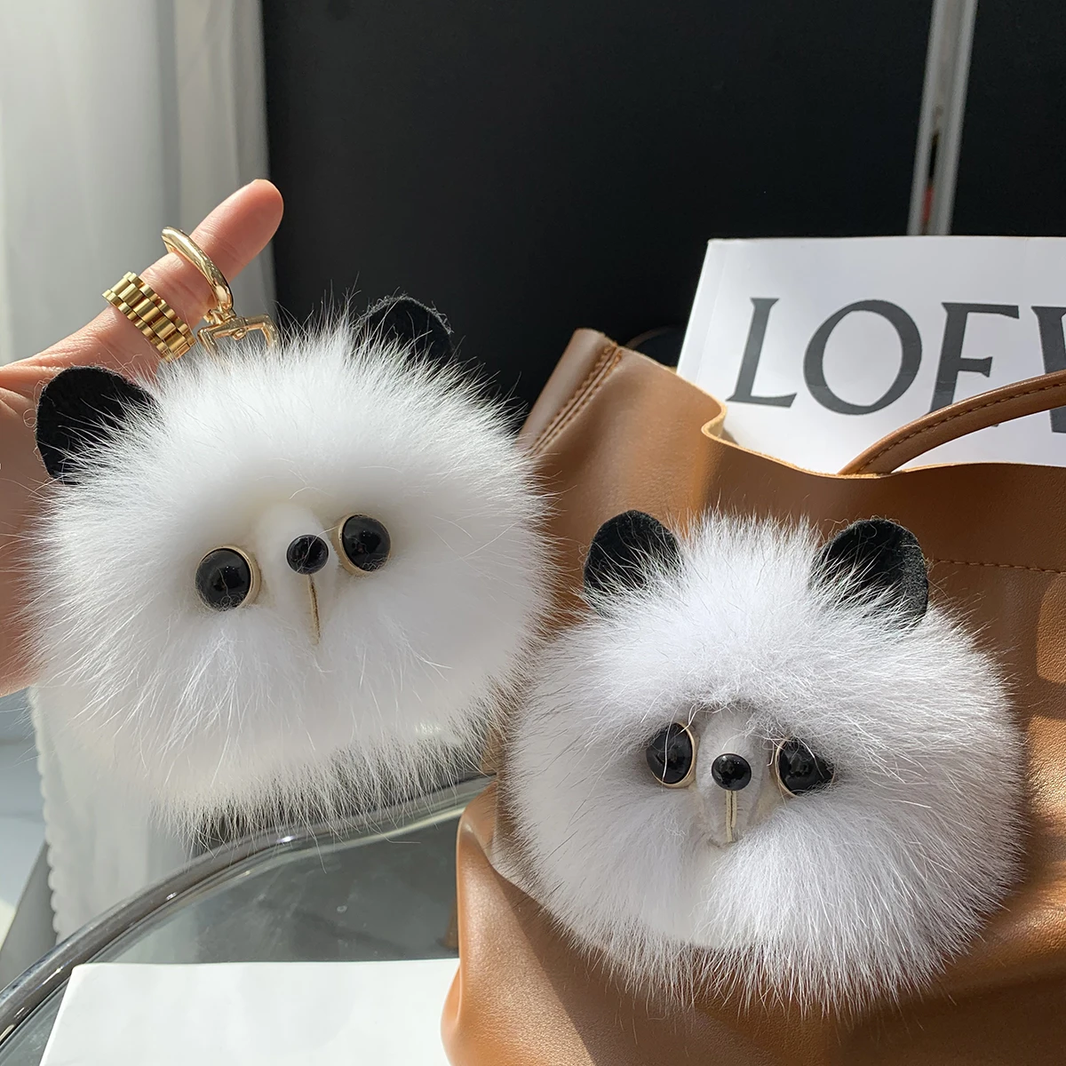 2024 echte Fuchs Pelz Schlüssel bund natürliche Plüsch Pom-Pom Ball Frauen tasche Anhänger Luxus Auto Schlüssel ring Metall Anhänger niedlichen Katze Mädchen Geschenk – Detail 5
