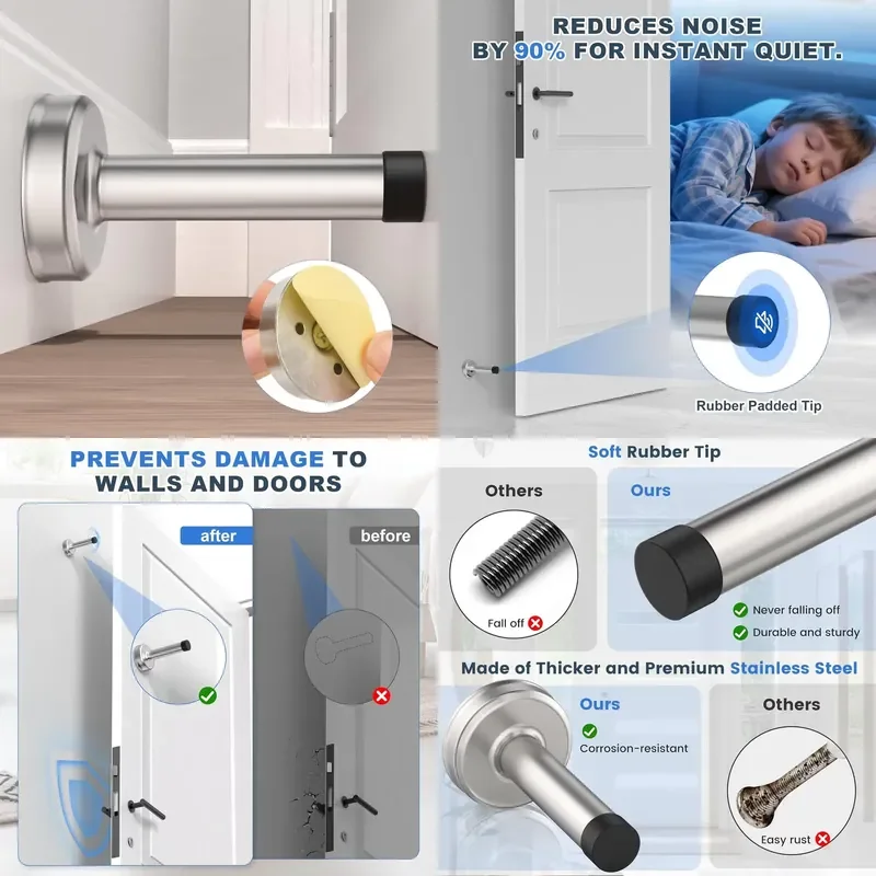 for Custom Stainless Steel Door Blocks Security Wall Mounted Metal Tall Rubber Bathroom Interior Door Stops