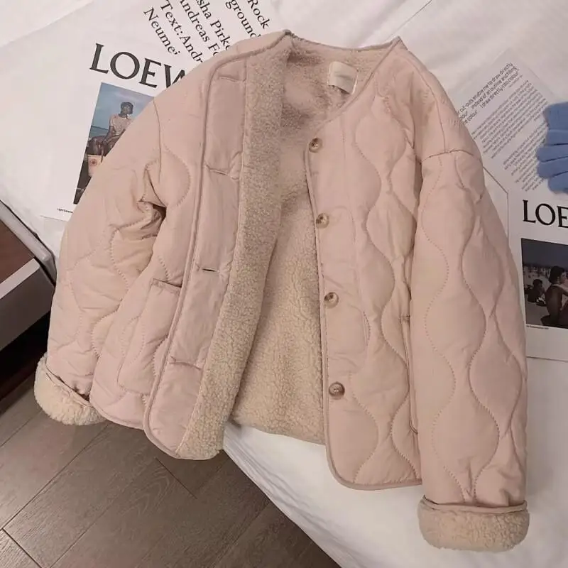 

Women's Padded Jacket Outdoor Daily Wear cute Fleece Jacket Women Winter 2025 New Korean Style Thick Round Neck Fleece Coat Warm