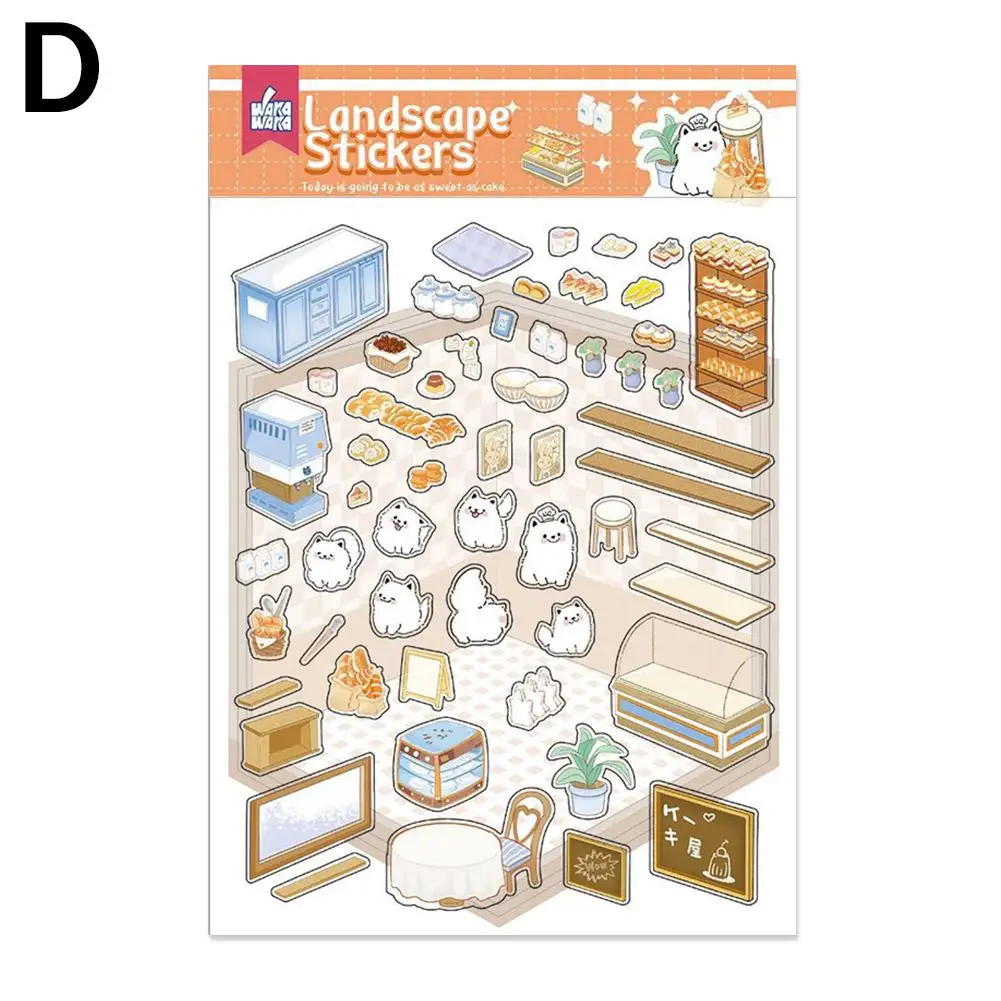 3D Landscape Stickers/ Tweezers Cartoon Miniature Scene DIY Cabin Scene Stacking And Pasting Hand Account Cute Gift For Kid G9Q8