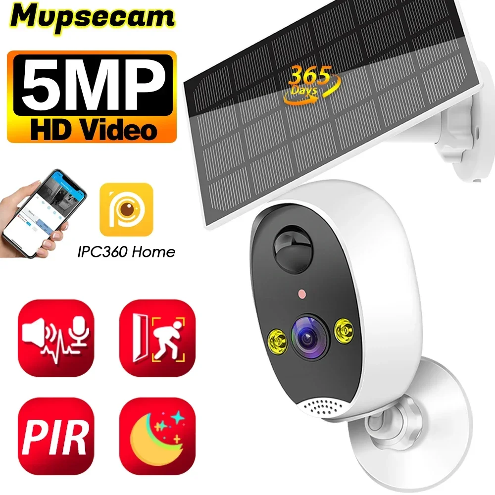 

5MP 2K Smart Wifi Solar Camera Built-in Battery Outdoor Wireless Video Surveillance Cameras CCTV Home Video Security IP Camera