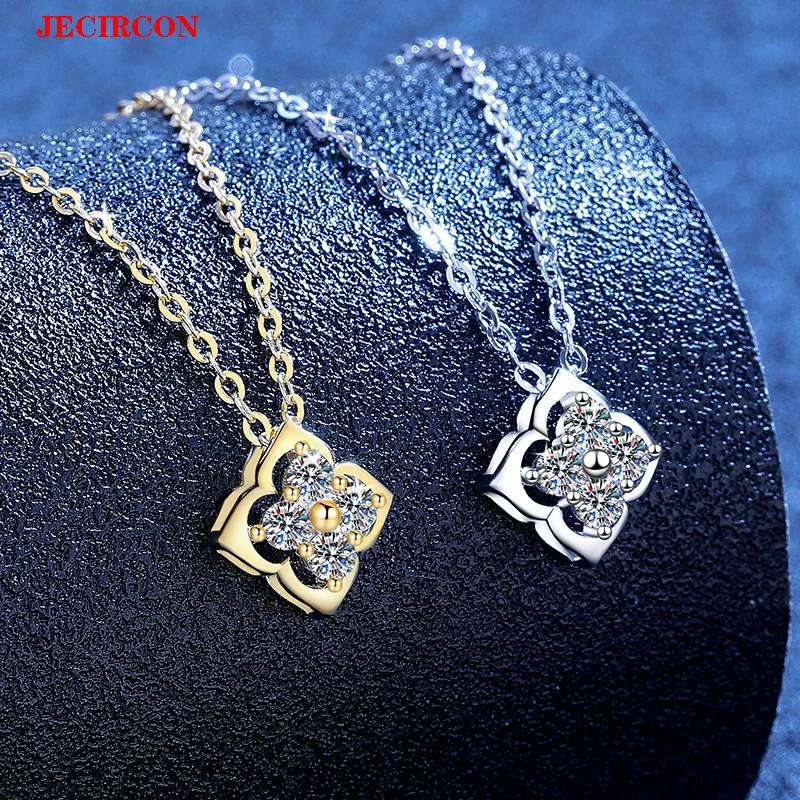 

JECIRCON Женское ожерелье из стерлингового серебра 925 пробы с муассанитом, подвеска в виде сверкающего цветка, роскошная цепочка на ключицу в китайском стиле
