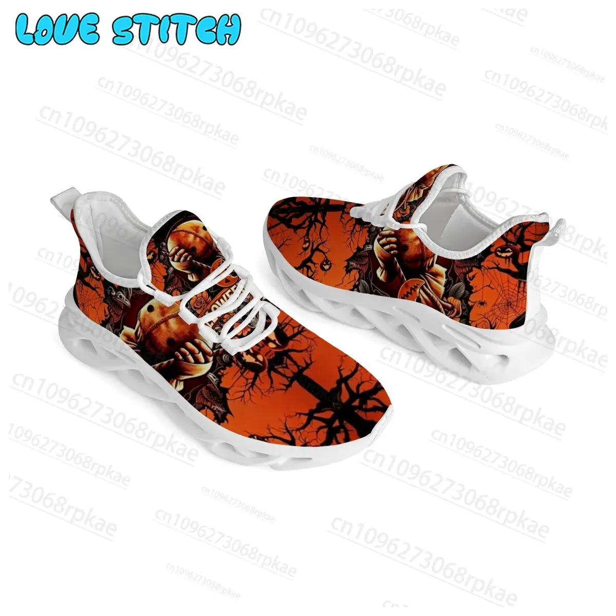 Halloween Holiday Gift Pumpkin Print Lightweight Blade Sole Casual Walking Shoes Man Woman Low Top Cushion Sneakers