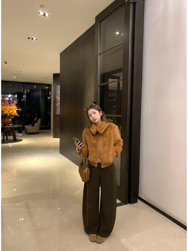 

Джинсы Chen Wenwen Xenl с леопардовым принтом, на флисовой подкладке, широкие, свободного кроя, утягивающие, с высокой талией, из хлопка, винтажные, осенне-зимние