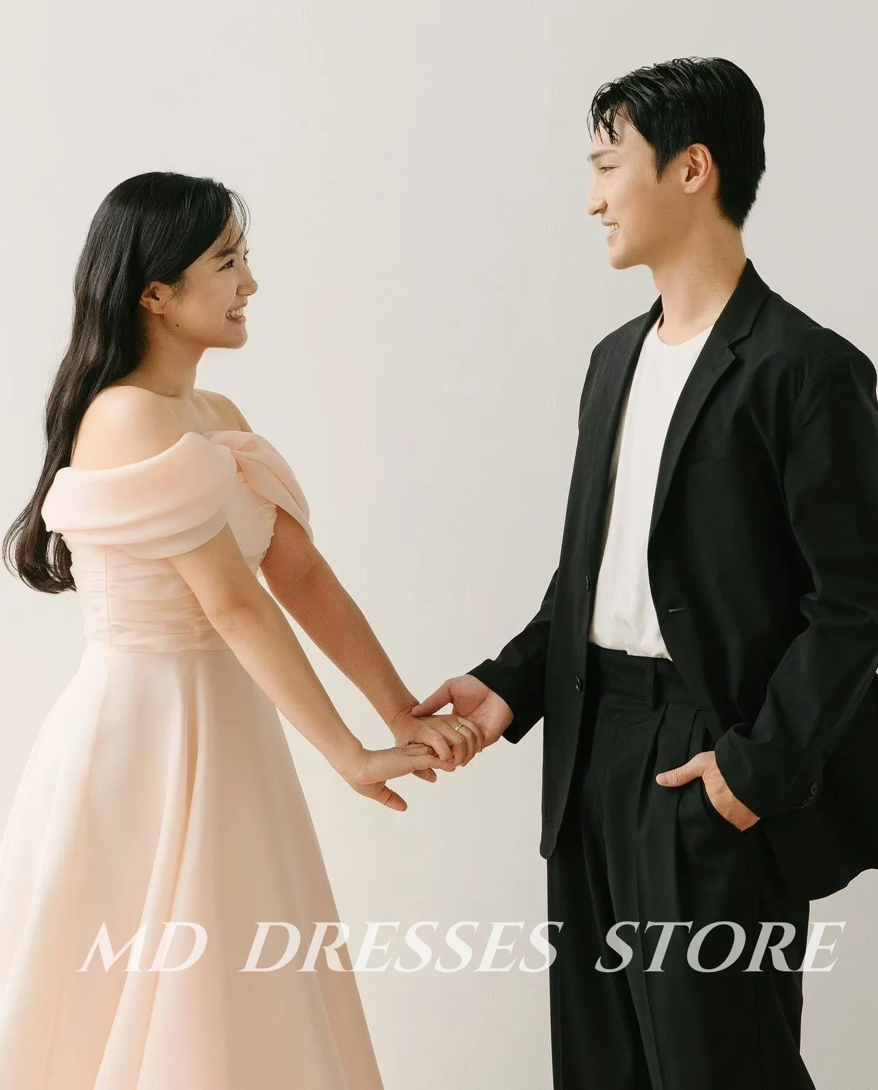 MD 2025 Simple A-line Blush Pink Wedding Dresses Chiffon Off The Shoulder Floor-Length Korea Photo shoot Bride Gowns Customized