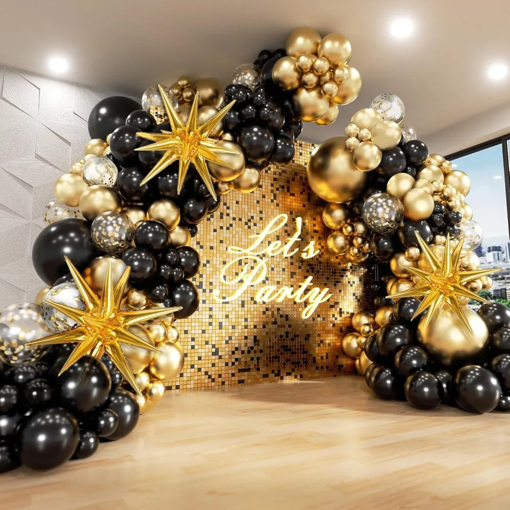 

Party Decorations, Black and Gold Balloons Garland Arch Kit,5 10 12 18inch Black Gold Confetti Latex Balloons, Party Decorations
