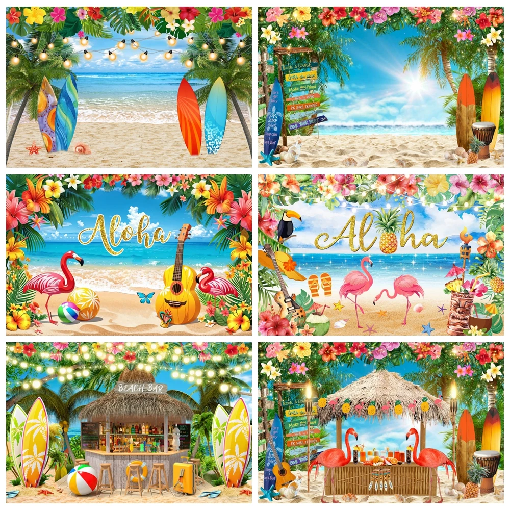 

Summer Beach Hawaiian Photography Backdrop Seaside Tropical Hawaiian Aloha Luau Flamingo Baby Birthday Party Photo Background