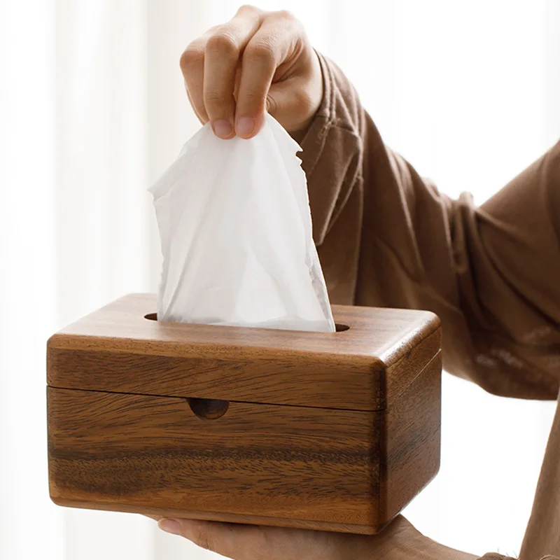 

New Solid Wood Tissue Box Wooden Napkin Holder Desktop Paper Towel Dispenser Home Office Living Room Organizer Table Decor Case