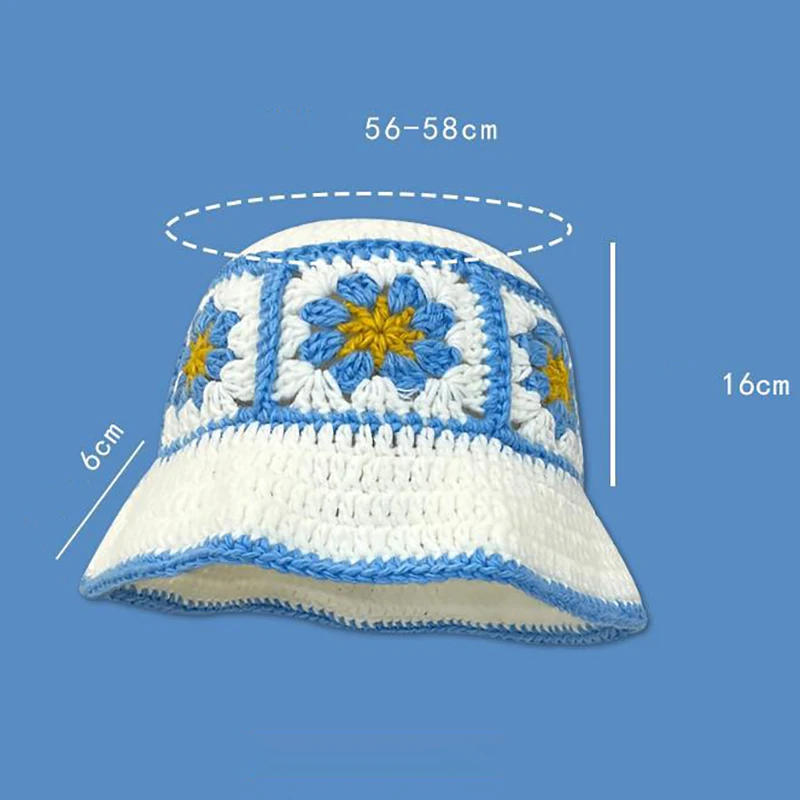 1Pcs Hot Handmade Autumn New Crochet Bucket Hat Fashion Flowers Autumn Winter Beanies Basin Cap Women Weaving Knitted Hat Gift