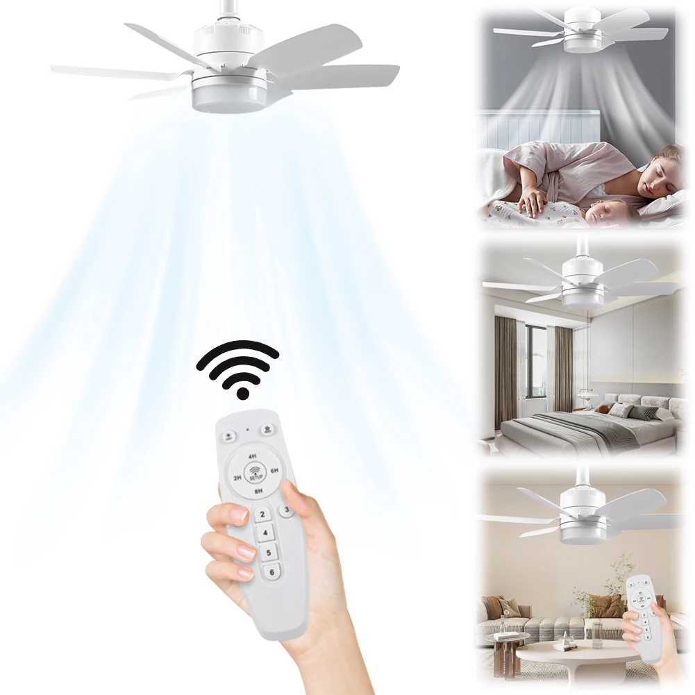 

Screw in Socket Fan Lamp Remote Control Modern LED Ceiling Fan Light 6 Fan Speeds Chandelier Ceiling Fan for Living Room Bedroom