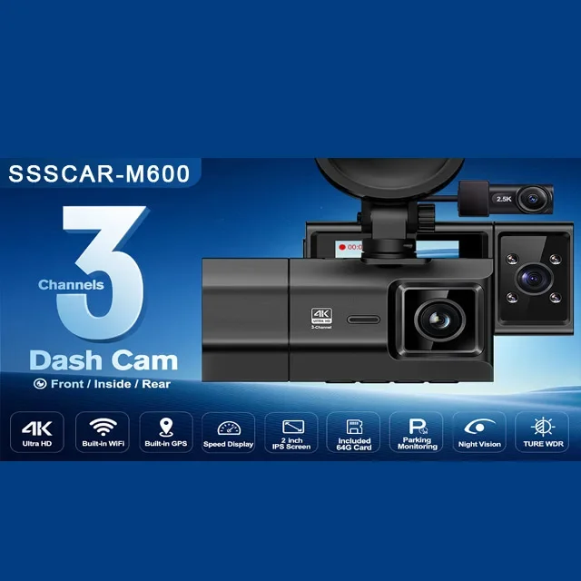 Dash camera 4k dashcam car dvr wifi gps 3 canali dash cam anteriore e posteriore all\'interno 3 lenti 4k wifi 3 vie dashcam