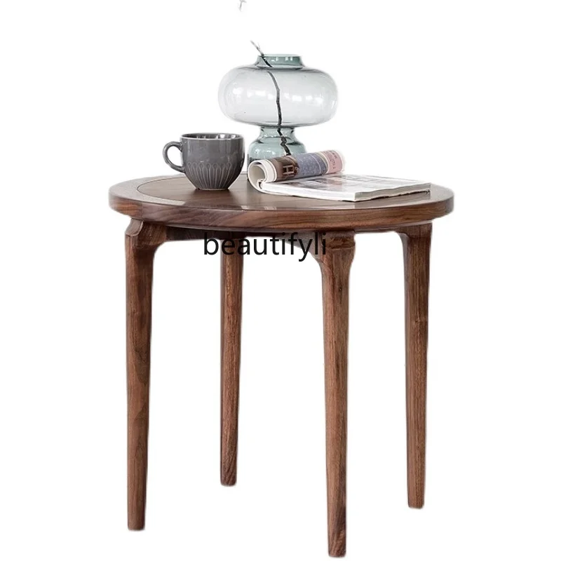 

North America Black Walnut Living Room Small Table Camellia Sofa Tea Table Side Table Small Wooden