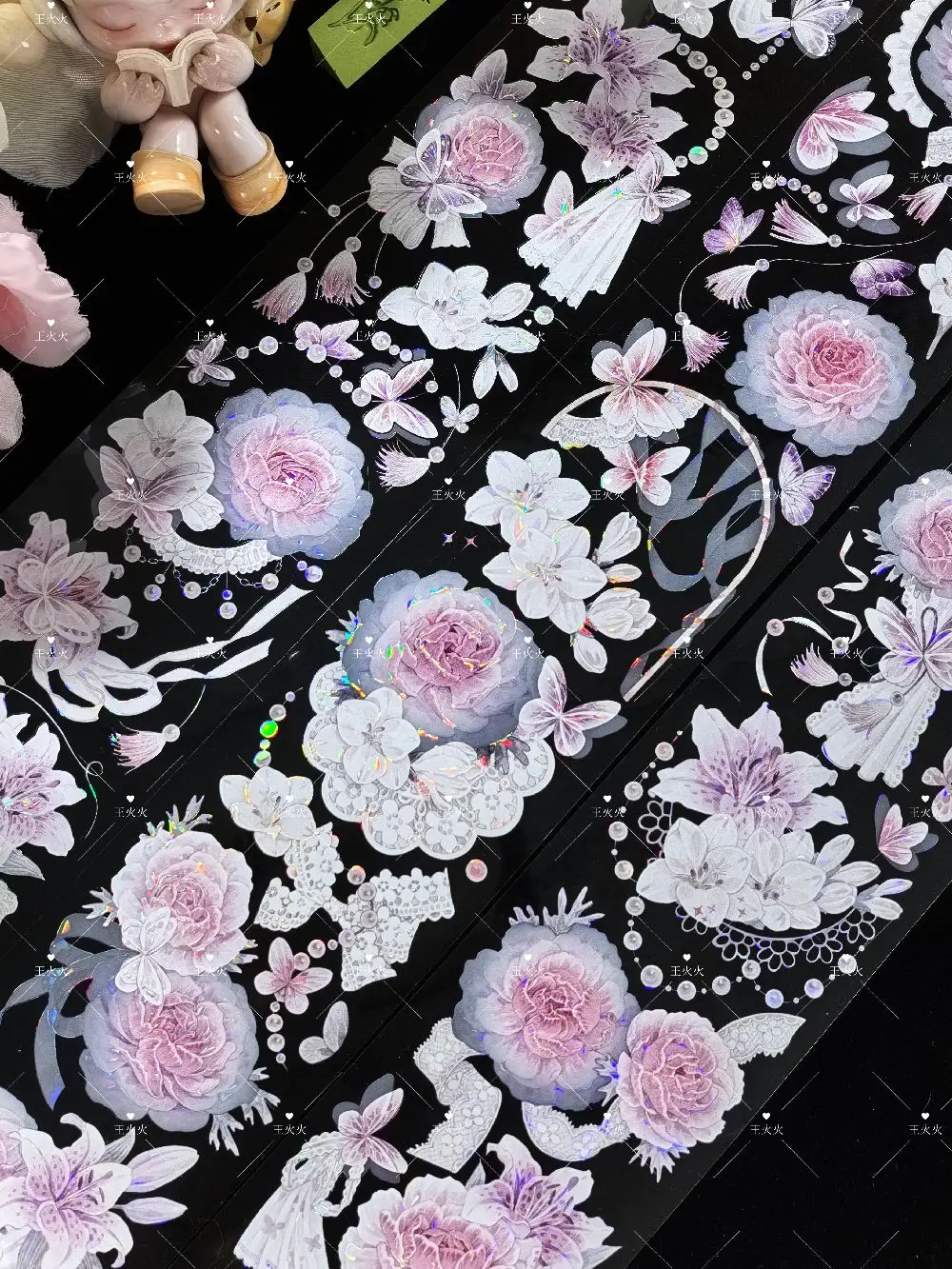 2 تصاميم الوردي الأرجواني الأزهار لامعة الحيوانات الأليفة الشريط اشي ملصقات مجلة الكولاج الديكور