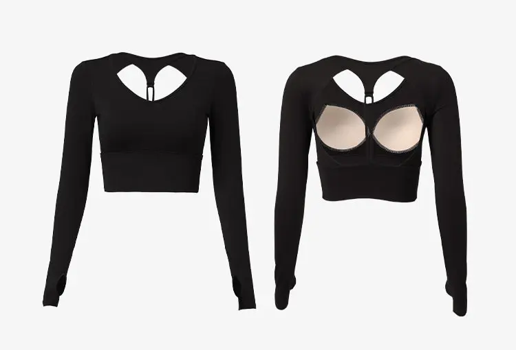 Damski strój do jogi z odkrytymi plecami, długi rękaw, sportowy top