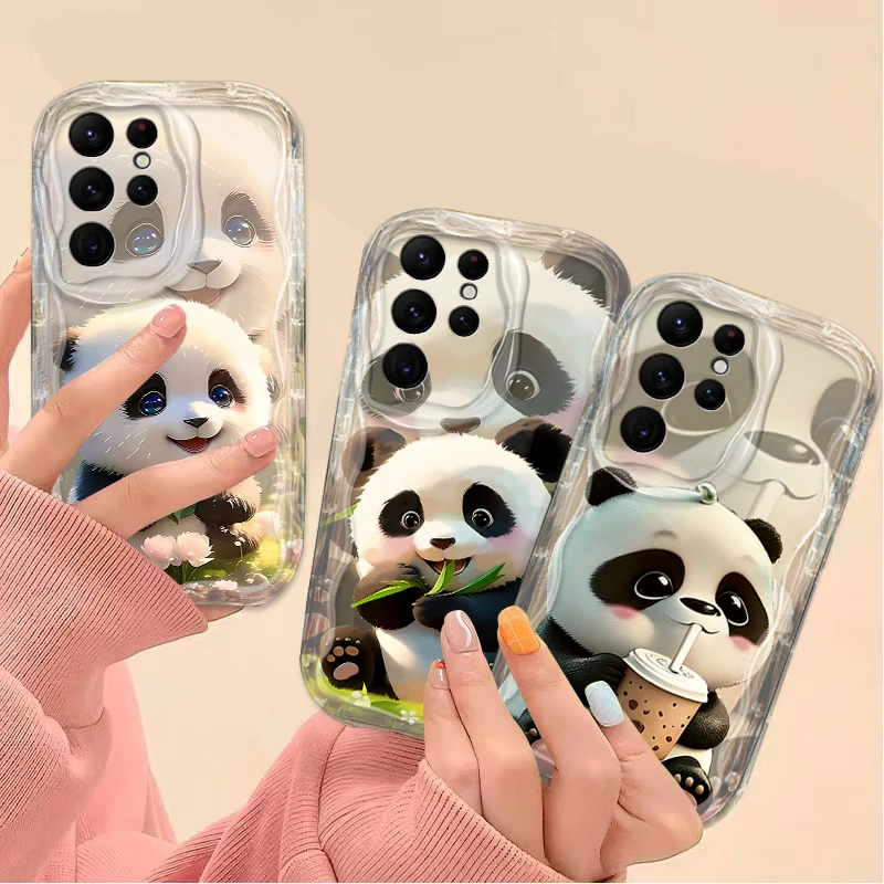 Cute Cartoon Panda Phone Case For Samsung Galaxy S24 Ultra S23 S22 Plus S21 S20 FE A25 A55 A35 A15 A16 A05 A05S A06 Soft Cover