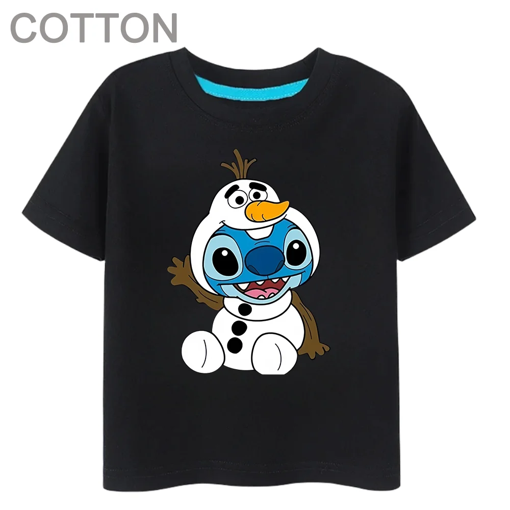 Kawaii Stitch Anime Girls Cotton Summer Children's Multiple Cartoon T-shirts Round Neck Casual Short Sleeve Print Pattern Boy