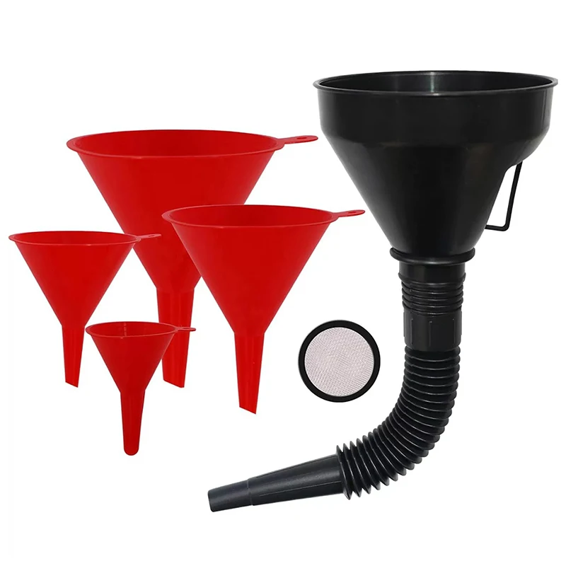 5개입 자동차용 플라스틱 깔때기 세트 넓은 입구 연료 및 오일 다용도 유연한 직각 깔때기 물 냉각제 및 엔진용