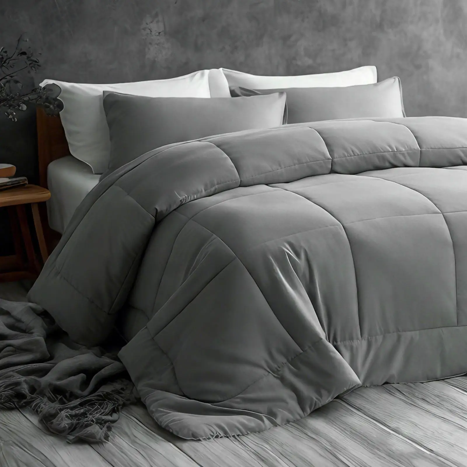 Luxury All-Season Down Alternative Duvet Insert Comforter Hypoallergenic Microfiber Box-Stitched Cooling Quilt Breathable Wrinkle-Resistant Bedding Blanket with Corner Tabs Machine Washable Smoke Gray Twin King Size