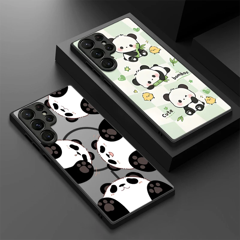 Magnetic Cartoon Panda Pattern Phone Case For Samsung Galaxy S25 FE S26 S23 S24 Ultra S22 Plus S25 Edge For Magsafe Hard Cover