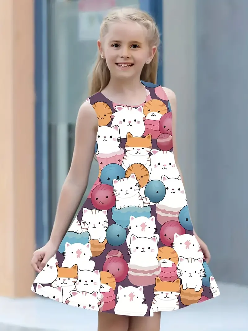 New Summer Children's Sleeveless Dress Top 3D Fashion Cute Print Outdoor Home Short Skirt Breathable and Cool Kids Clothing