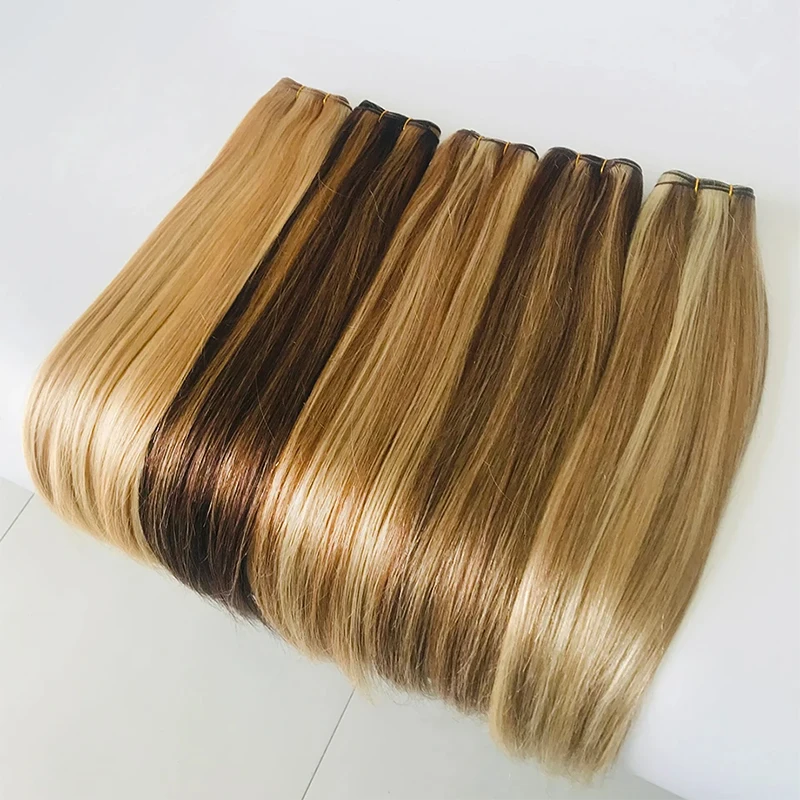 Colored Highlight Bundles Human Hair Weaving Weft Straight Wigs Human Hair Bundles 3/4 Ombre Brown Hair Extensions