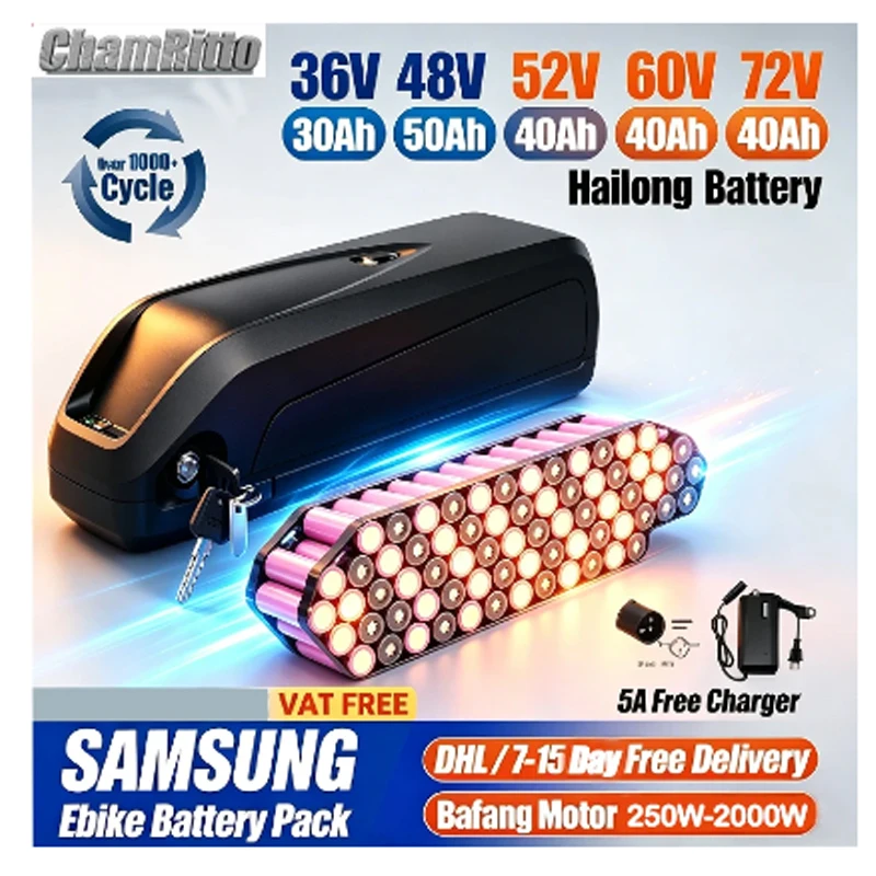 

Original 36V 52V 48V 20amp 30Ah 40Ah 50ah EBike Battery 18650 Battery Pack for BBS02 BBS01 BBSHD 1500W1000W 750W 500W 350W Motor