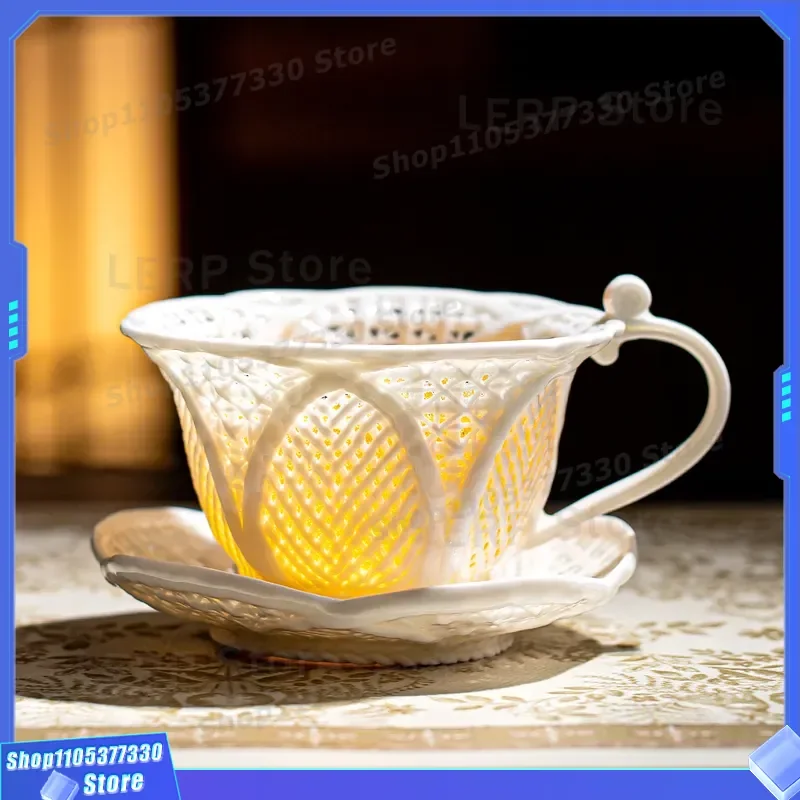 Linglong Ceramic Coffee Cup Hand Woven Jade Texture Latte Mug High Value Personal Water Cup for Household Use Elegant Design