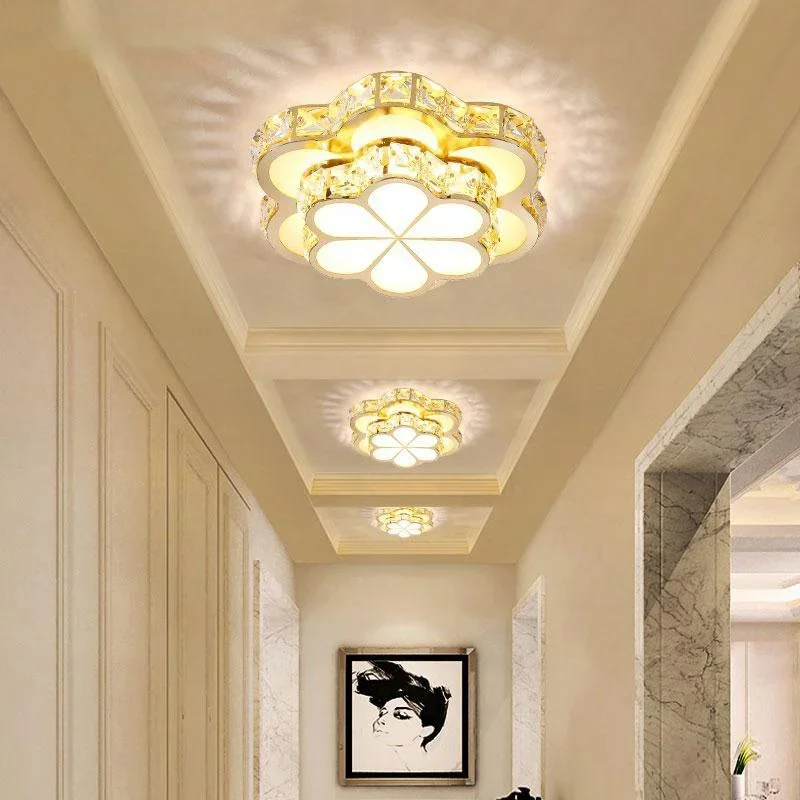 

Modern Fashion Flower LED Crystal Ceiling Lamps Gold Plafonnier Corridor Lustre Corridor Balcony Entrance Lighting Room Decor