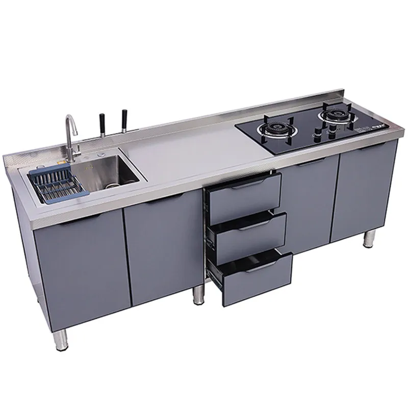 Stainless steel countertop sink single and double sink vegetable basin storage operation stove integrated