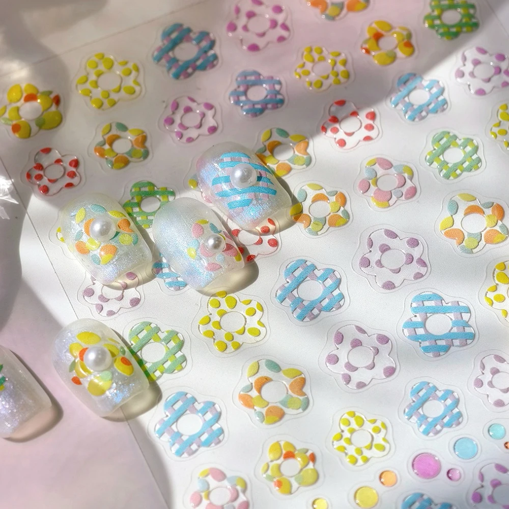 

Colored Polka Dot Striped Clear Jelly Flowers Cute 3D Self Adhesive Nail Art Sticker Summer Polarized Illusion Manicure Decals