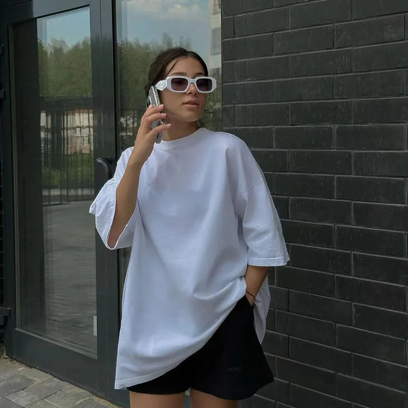 Funny Graphic Tees Oversized Summer O Neck Casual Streetwear T Shirt Women Black Short Sleeve Top Long Chic Basic Clothes