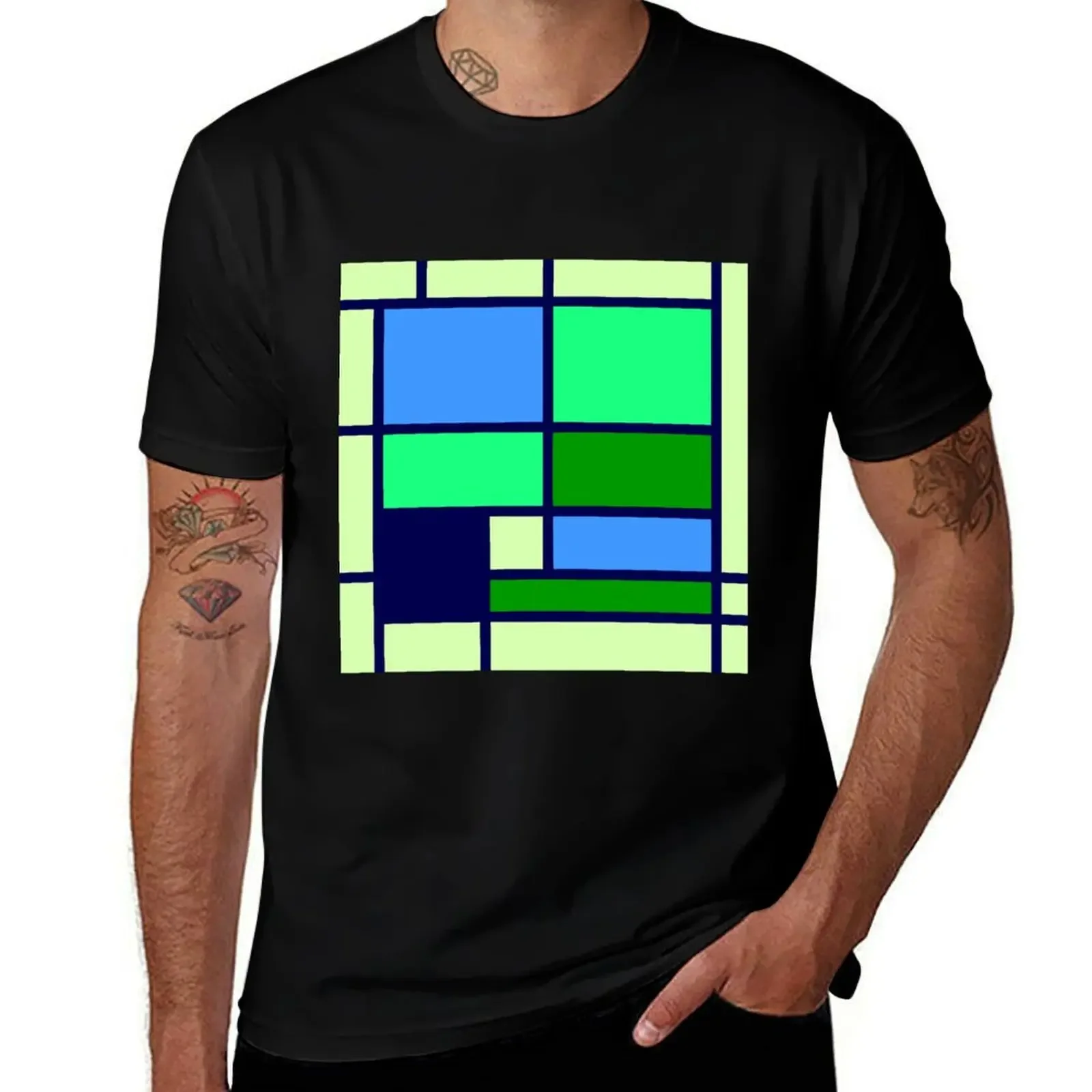 Mondrian style design blue green T-Shirt aesthetic clothes baggy shirts blacks shirts graphic tee men